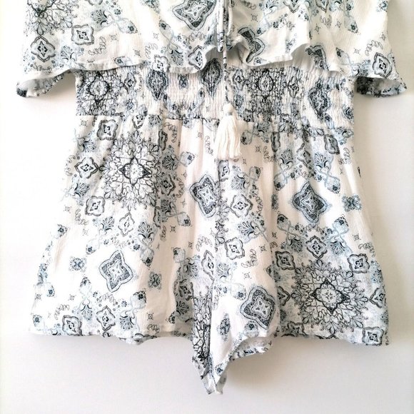 Cotton On Womens White Tie V-Neck Flared Floral Rompers & Jumpsuit Size L - Picture 3 of 7